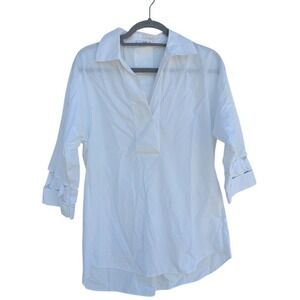 Akris Punto White Tunic Blouse, 3/4 Length Sleeve, Cut Out Detailing, Sz 4‎